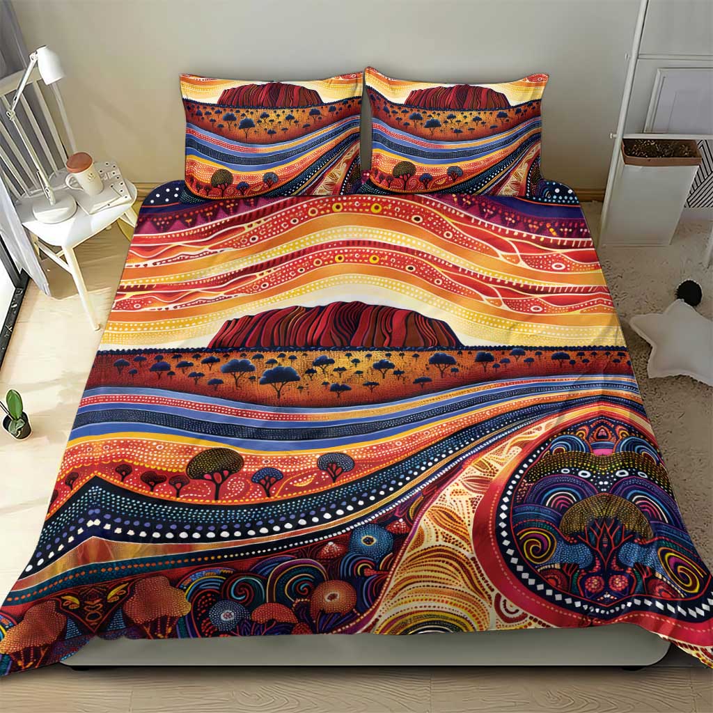 Uluru Ayers Rock Sunset Bedding Set Aboriginal Dot Painting