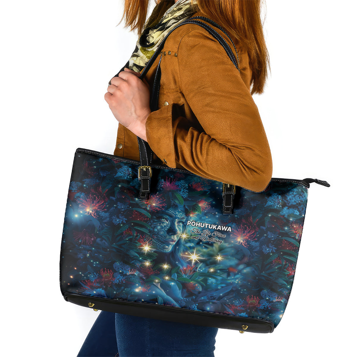 New Zealand Matariki Pohutukawa Leather Tote Bag Te Mauri te Ora