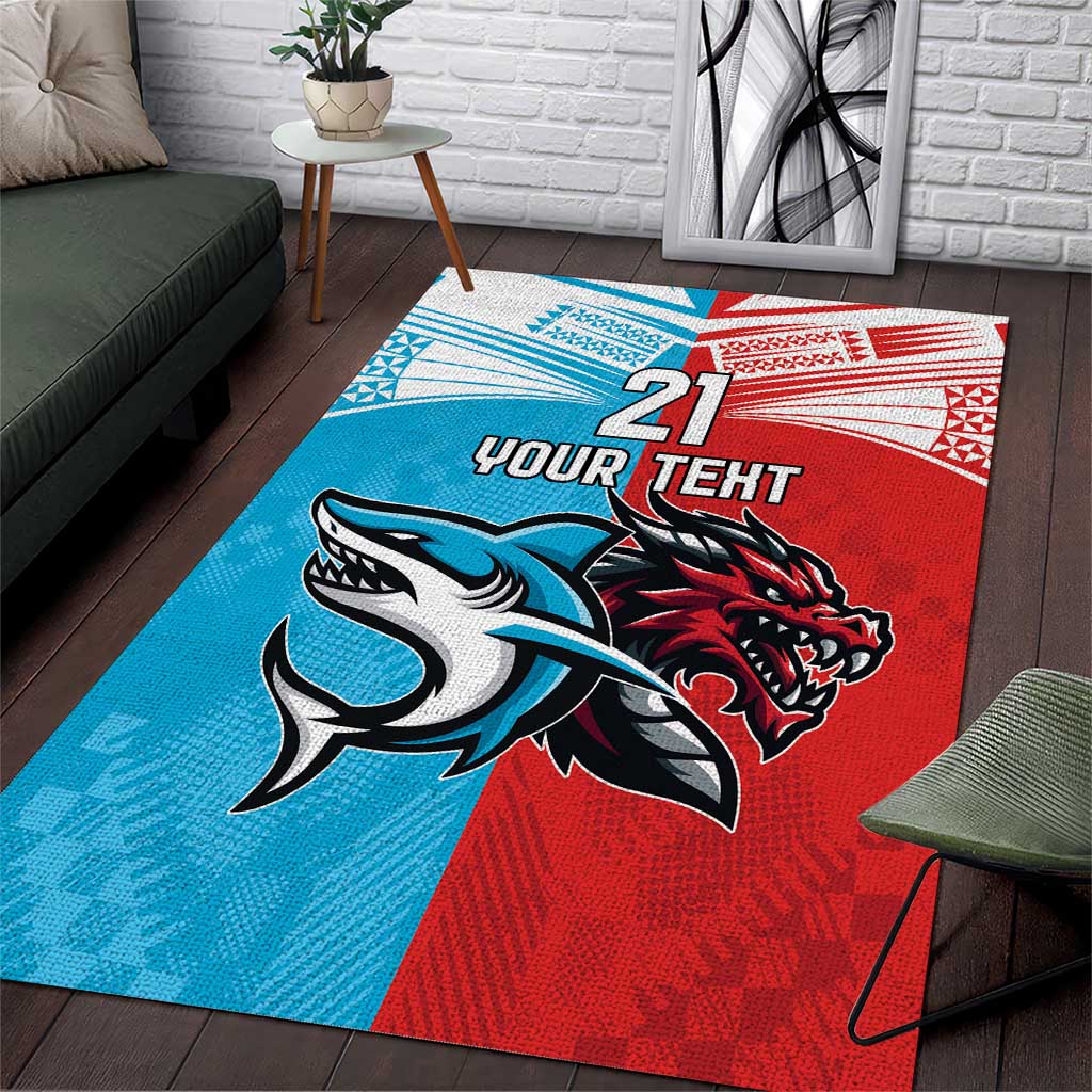 Custom Sharks-Dragons Rugby Area Rug With Sporty Style