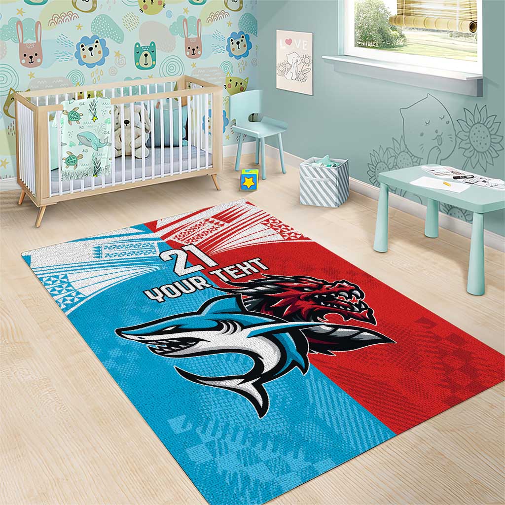 Custom Sharks-Dragons Rugby Area Rug With Sporty Style