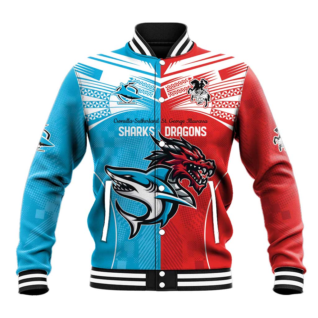 Custom Sharks-Dragons Rugby Baseball Jacket With Sporty Style