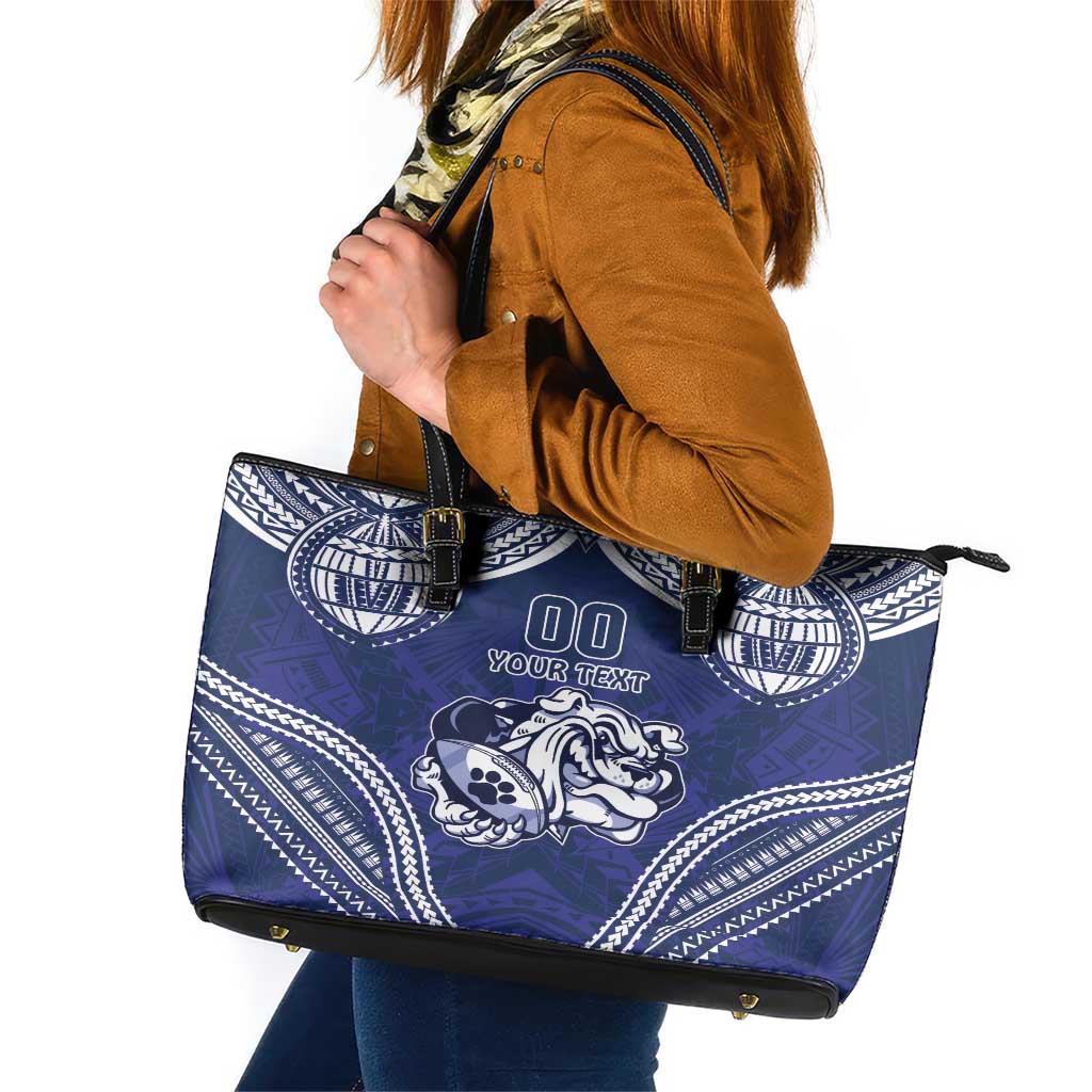 Bulldogs Rugby Custom Leather Tote Bag Go Berries With Polynesian Style