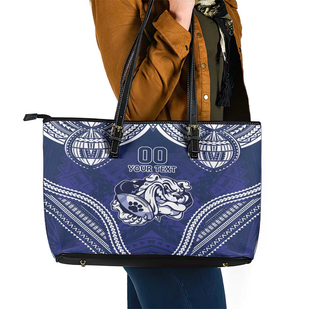 Bulldogs Rugby Custom Leather Tote Bag Go Berries With Polynesian Style