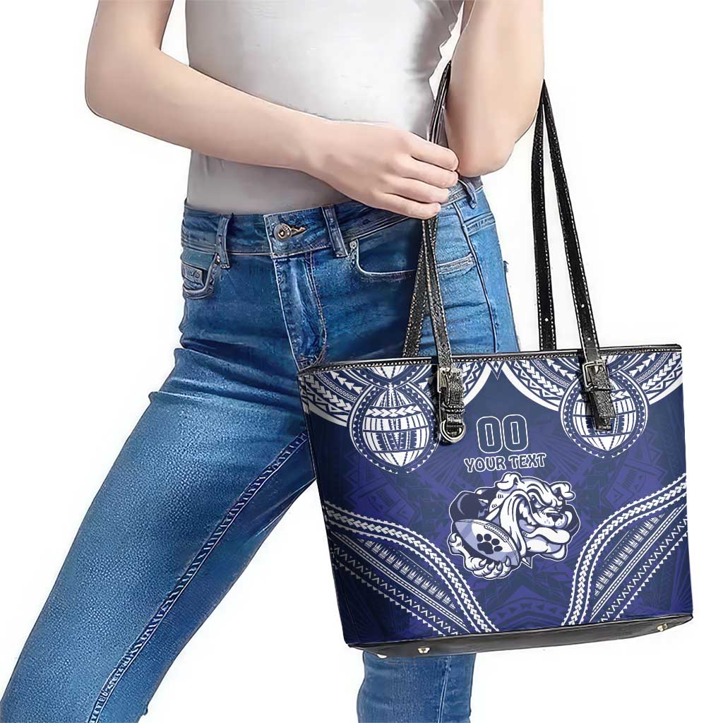 Bulldogs Rugby Custom Leather Tote Bag Go Berries With Polynesian Style