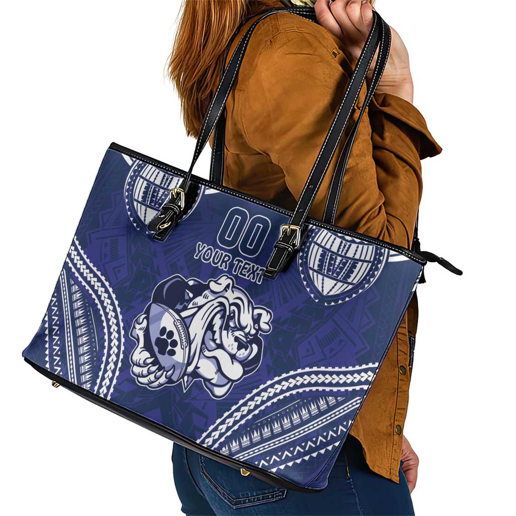 Bulldogs Rugby Custom Leather Tote Bag Go Berries With Polynesian Style