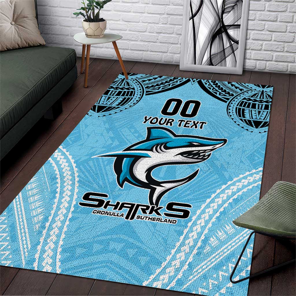 Sharks Rugby Custom Area Rug With Polynesian Style