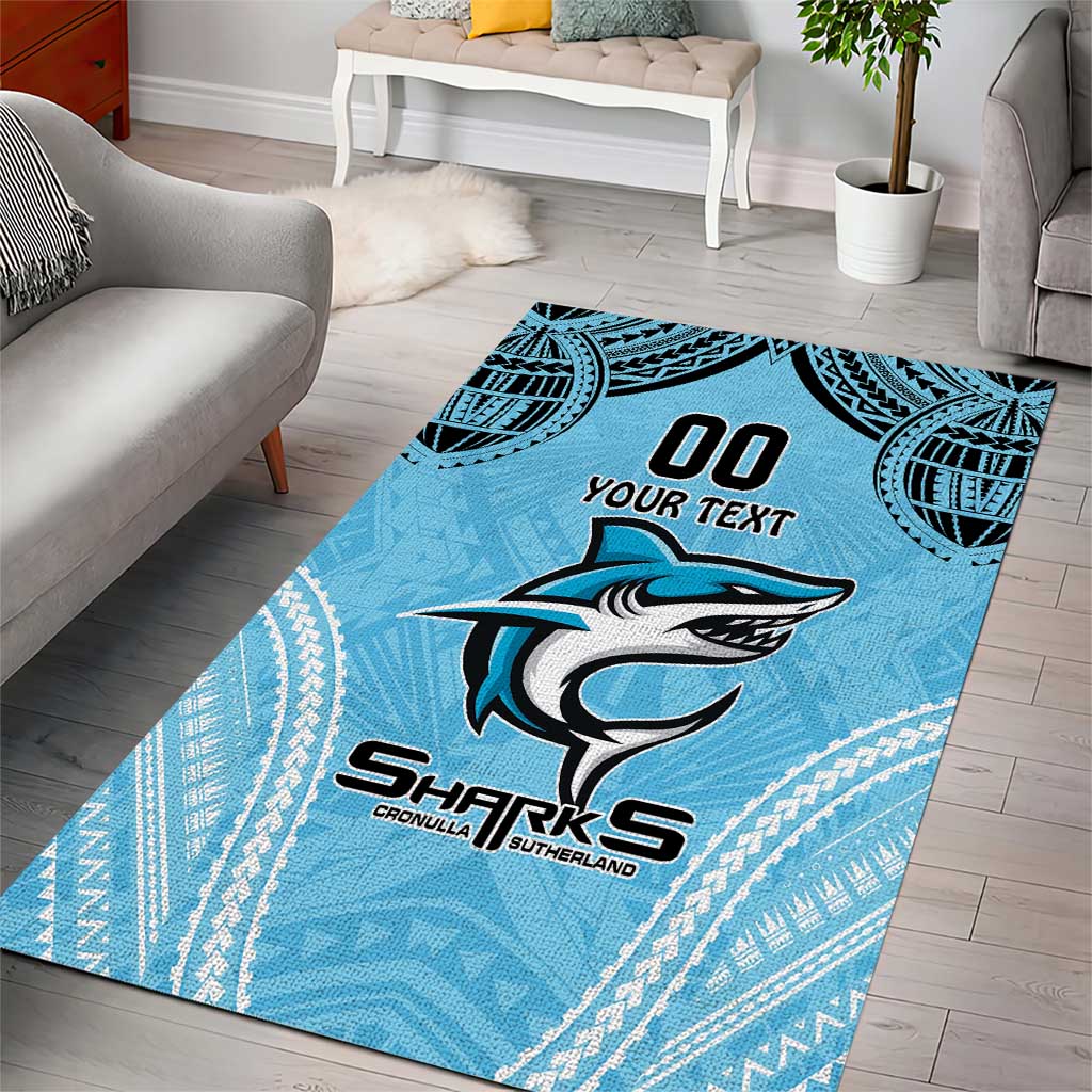 Sharks Rugby Custom Area Rug With Polynesian Style