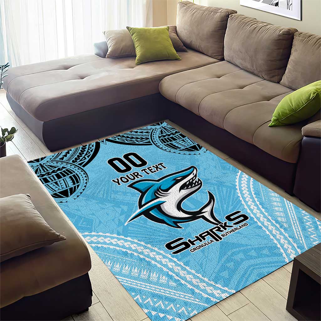 Sharks Rugby Custom Area Rug With Polynesian Style