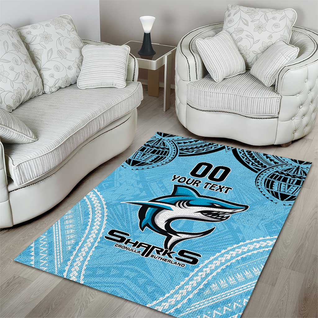 Sharks Rugby Custom Area Rug With Polynesian Style