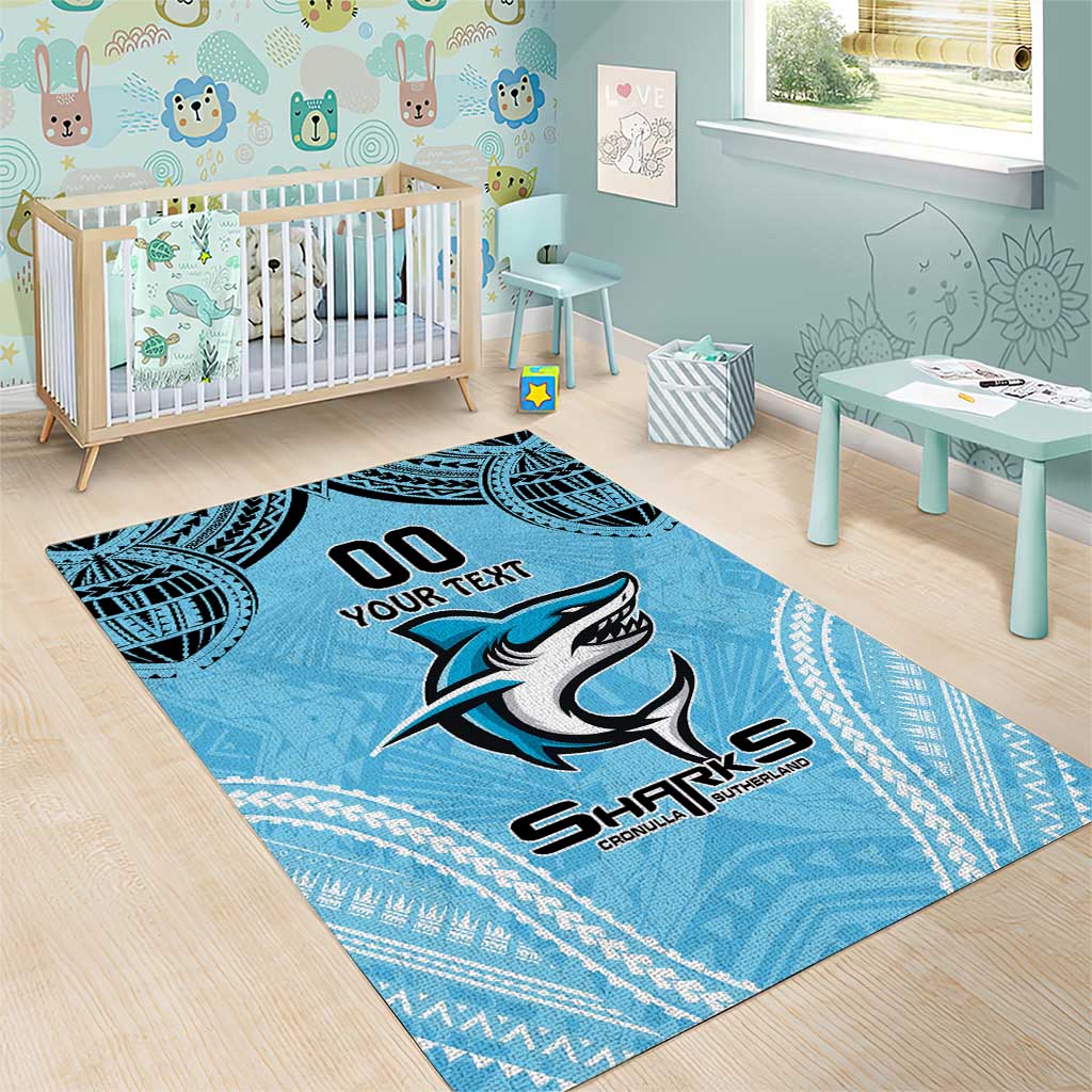 Sharks Rugby Custom Area Rug With Polynesian Style