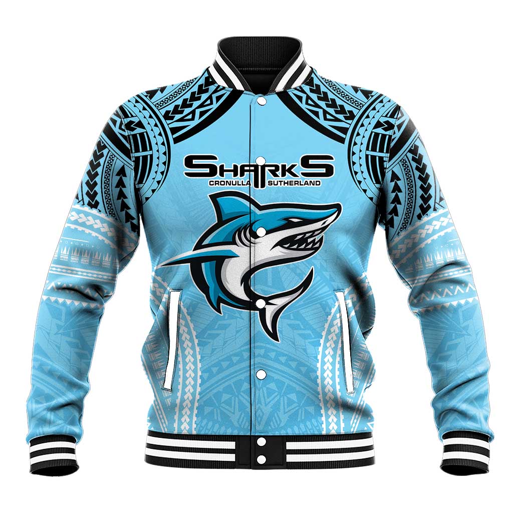 Sharks Rugby Custom Baseball Jacket With Polynesian Style