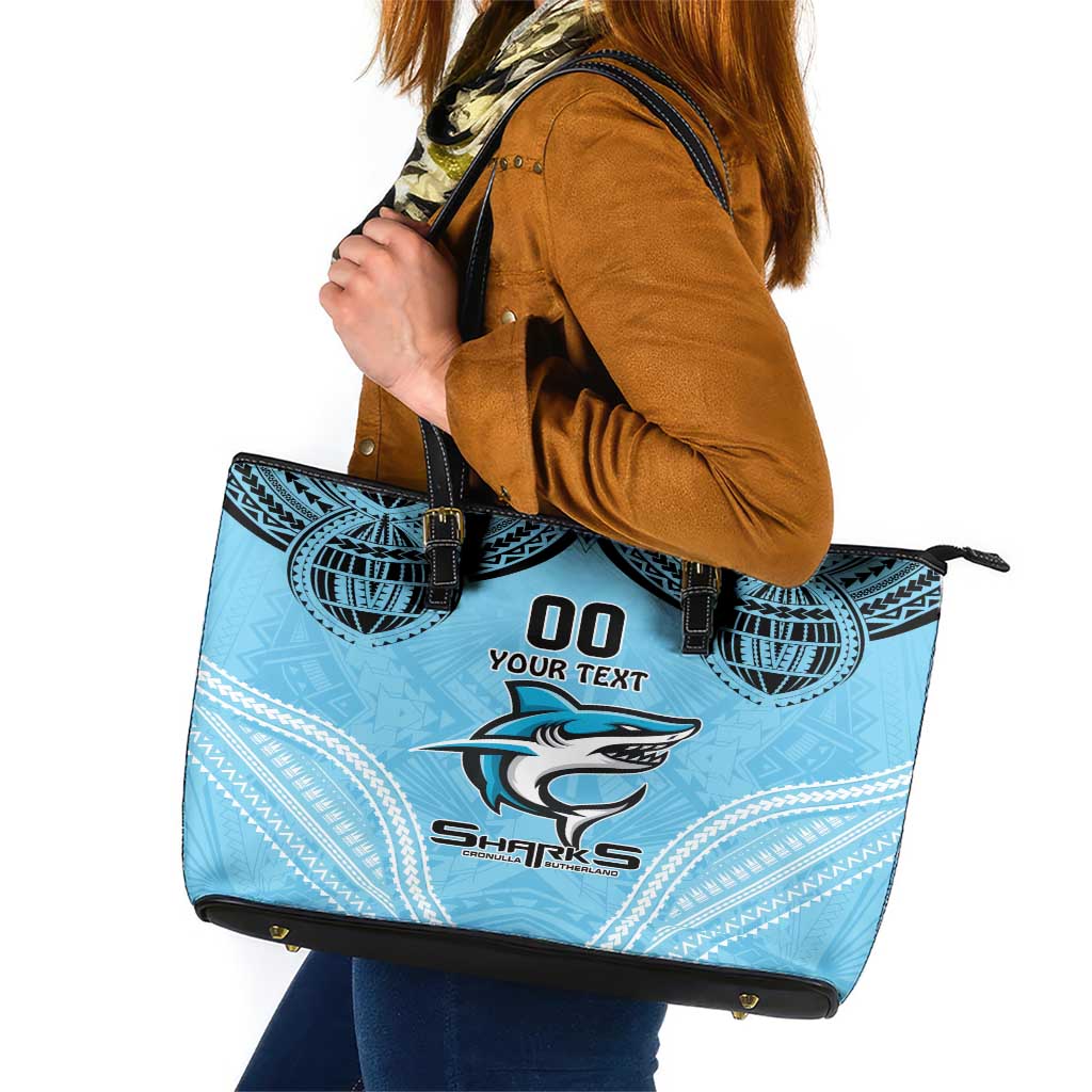 Sharks Rugby Custom Leather Tote Bag With Polynesian Style