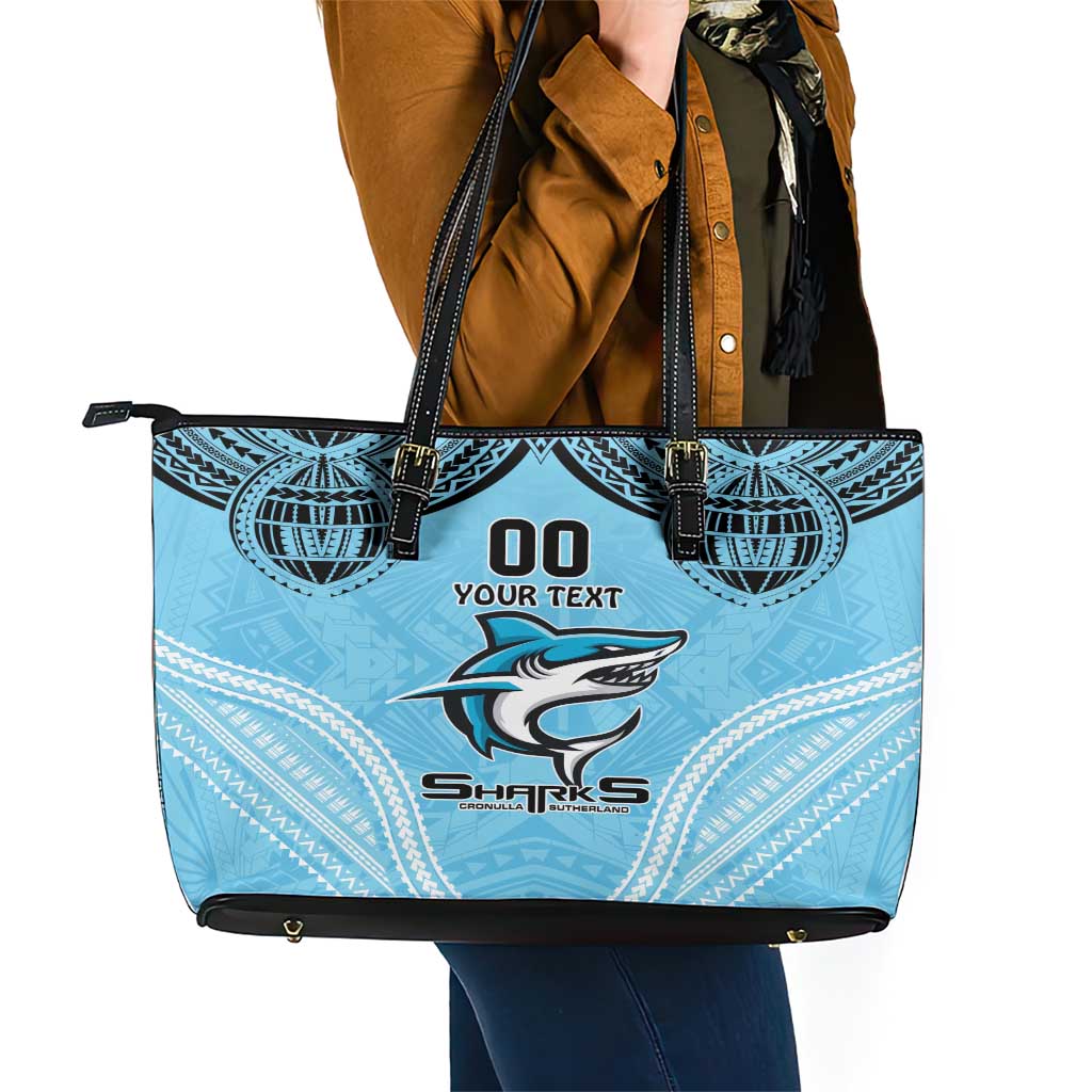 Sharks Rugby Custom Leather Tote Bag With Polynesian Style