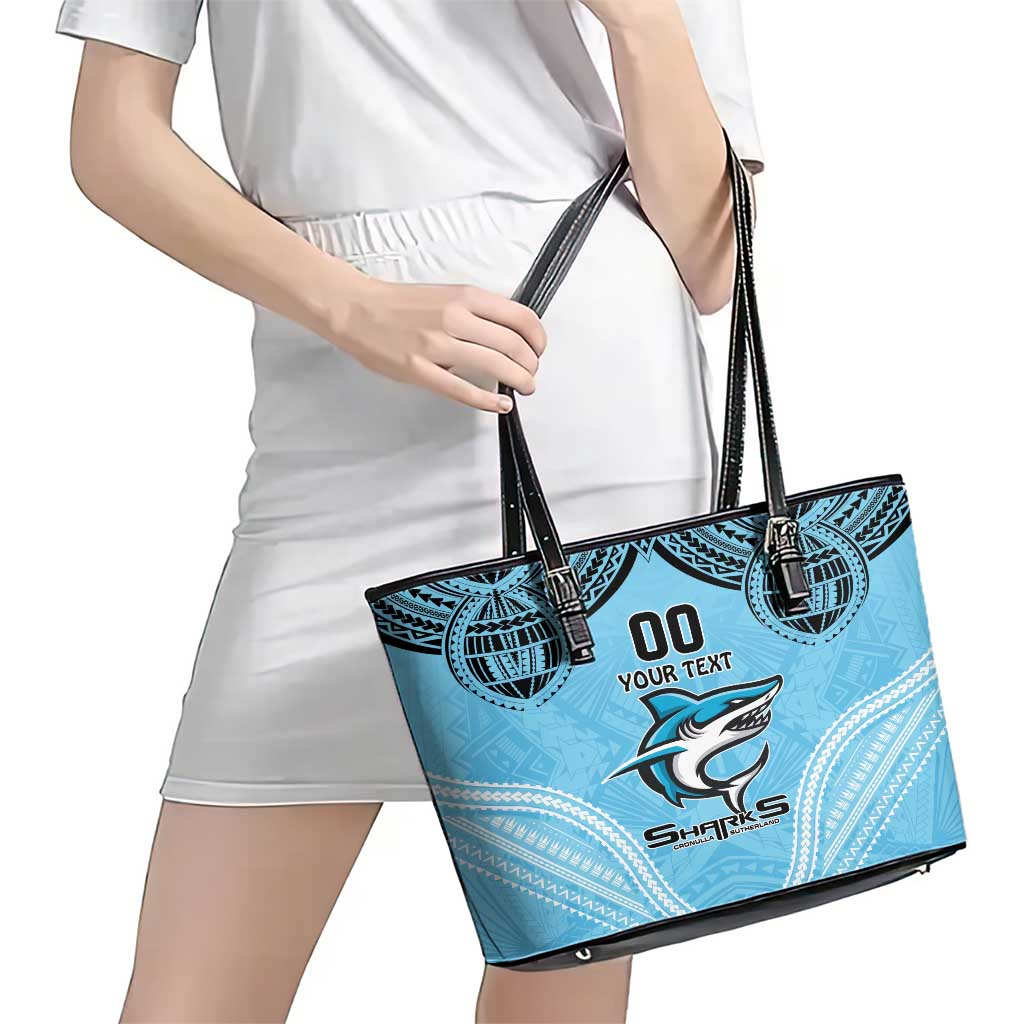 Sharks Rugby Custom Leather Tote Bag With Polynesian Style