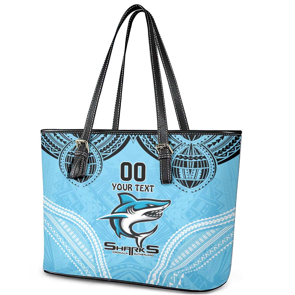 Sharks Rugby Custom Leather Tote Bag With Polynesian Style