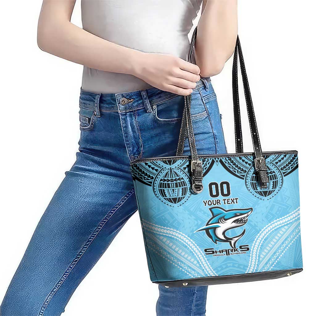 Sharks Rugby Custom Leather Tote Bag With Polynesian Style