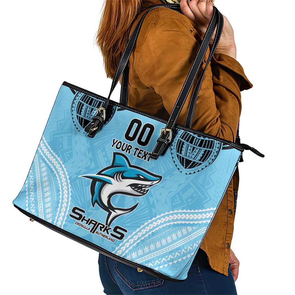 Sharks Rugby Custom Leather Tote Bag With Polynesian Style