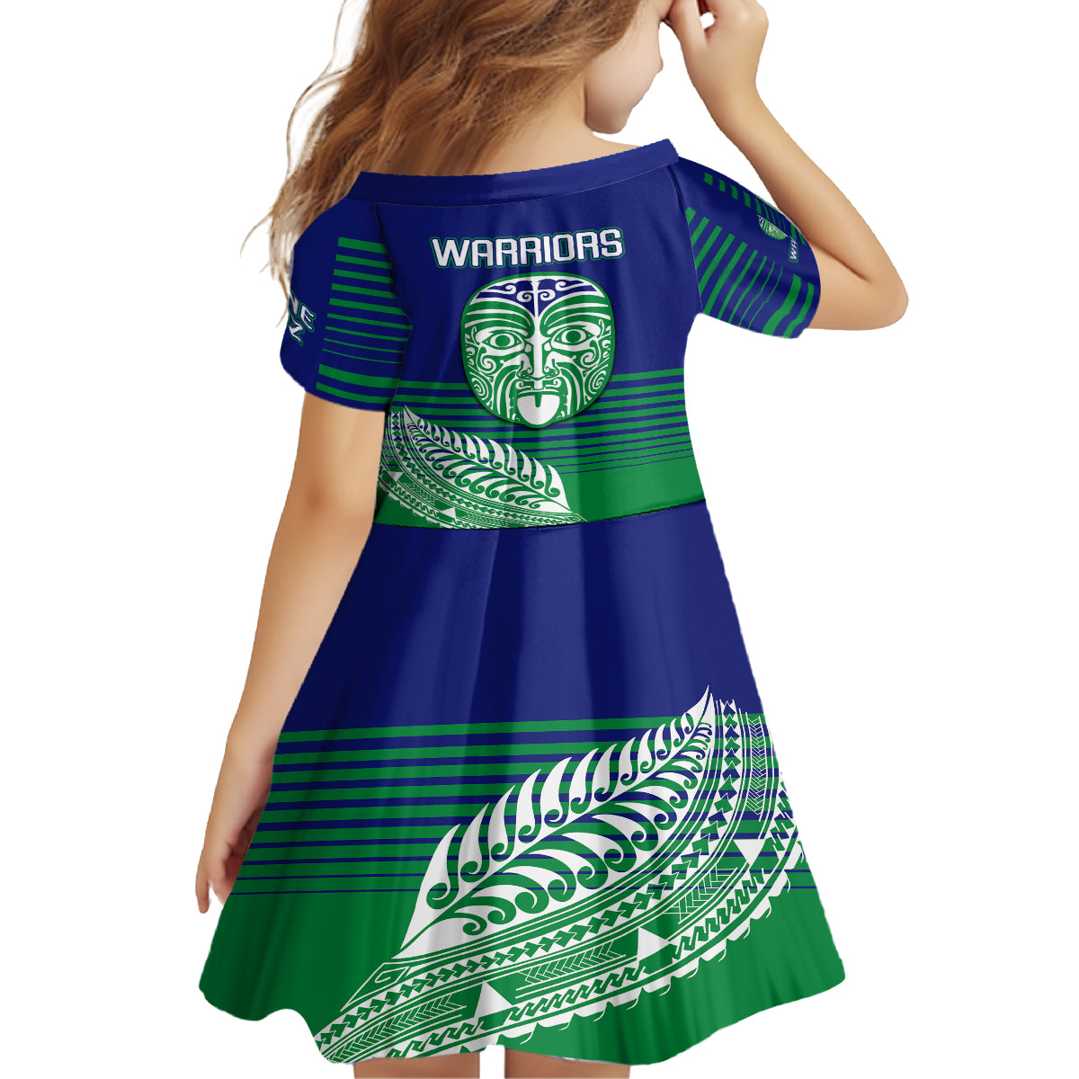 warriors-new-zealand-rugby-kid-short-sleeve-dress-maori-face-ta-moko-simple-style