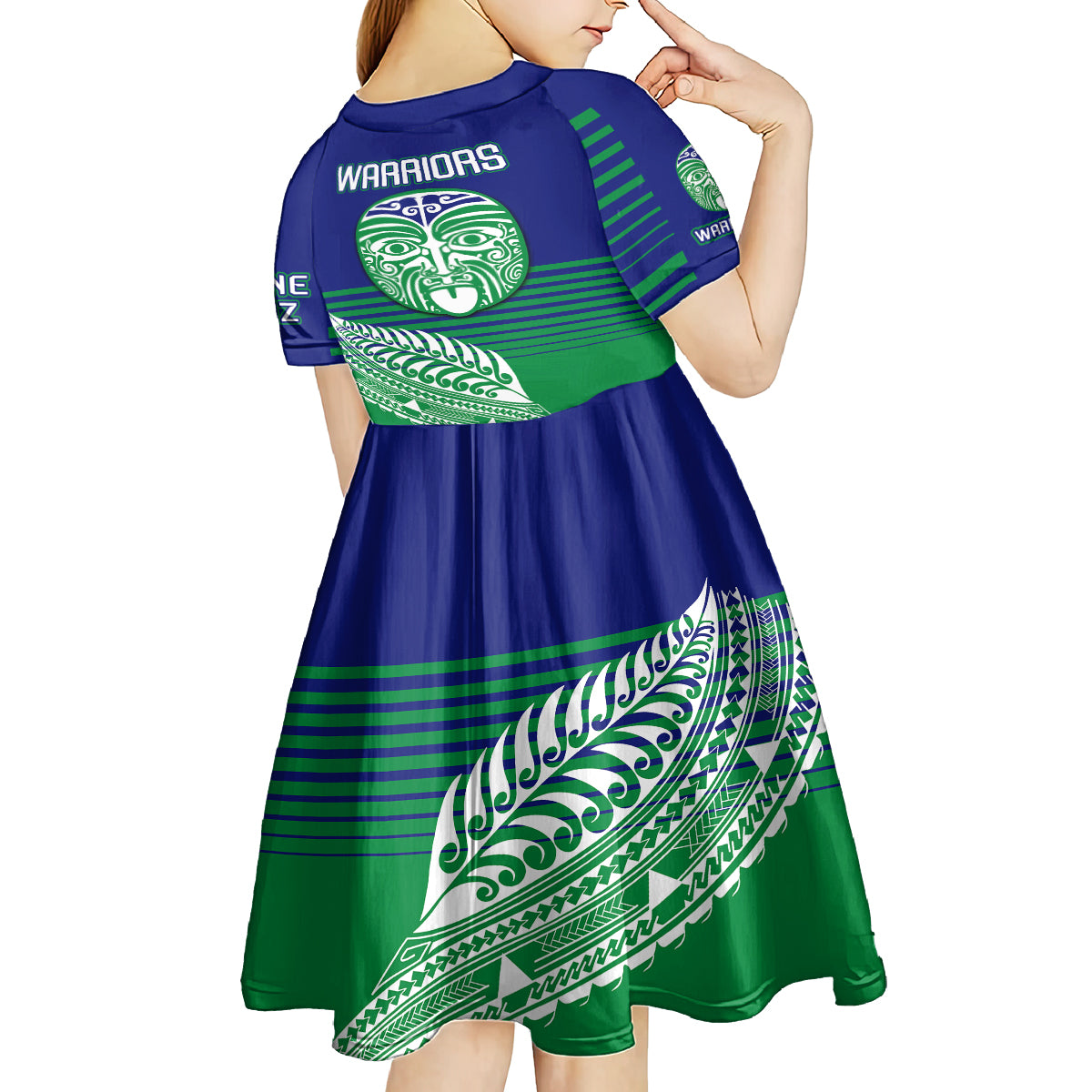 warriors-new-zealand-rugby-kid-short-sleeve-dress-maori-face-ta-moko-simple-style