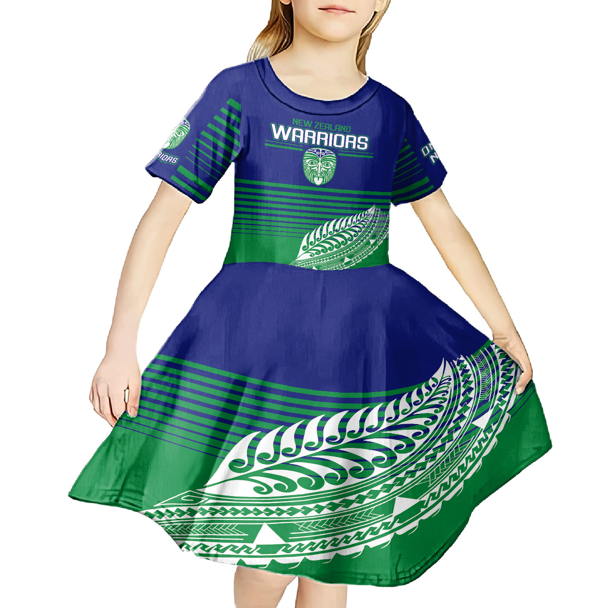 warriors-new-zealand-rugby-kid-short-sleeve-dress-maori-face-ta-moko-simple-style