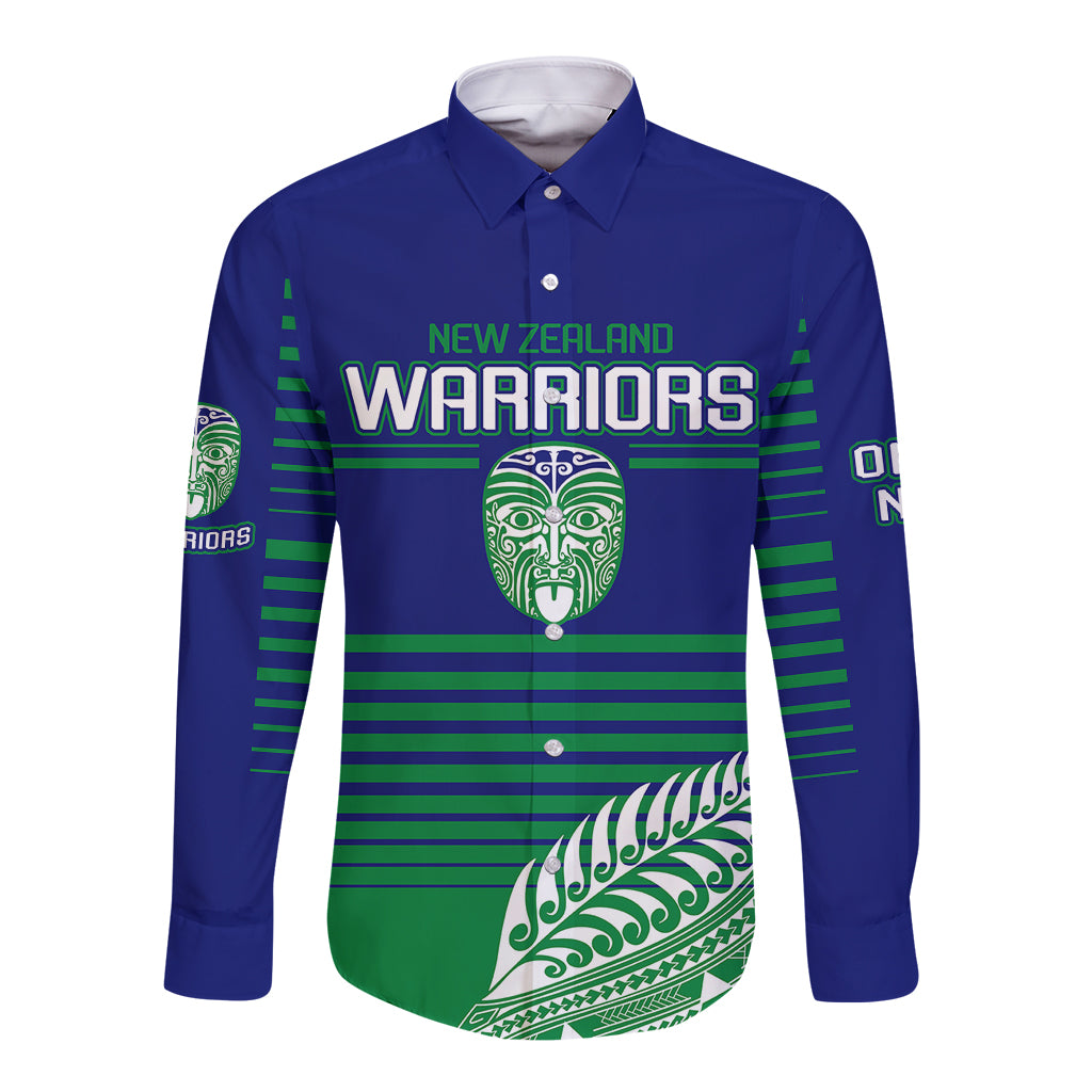 warriors-new-zealand-rugby-long-sleeve-button-shirt-maori-face-ta-moko-simple-style