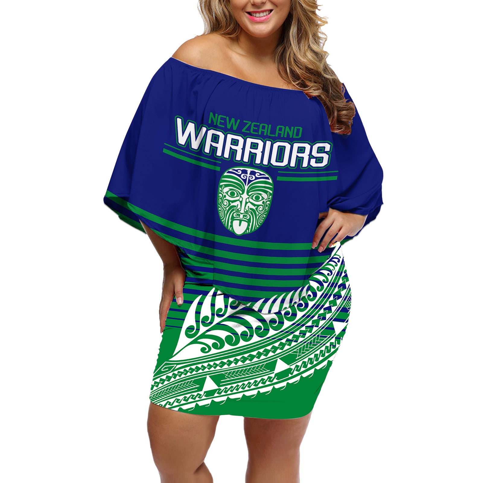 warriors-new-zealand-rugby-off-shoulder-short-dress-maori-face-ta-moko-simple-style