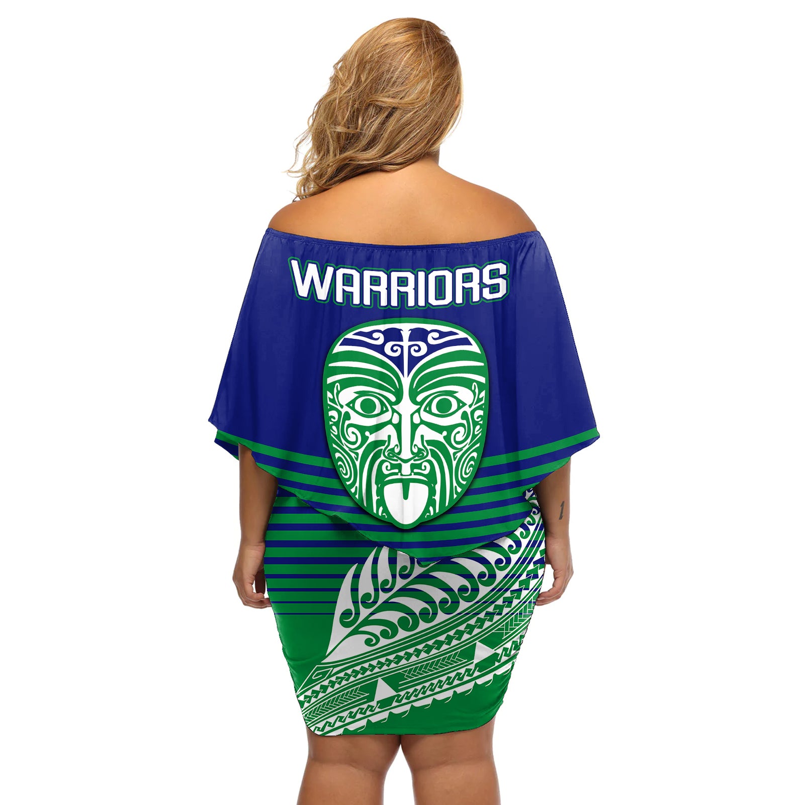 warriors-new-zealand-rugby-off-shoulder-short-dress-maori-face-ta-moko-simple-style