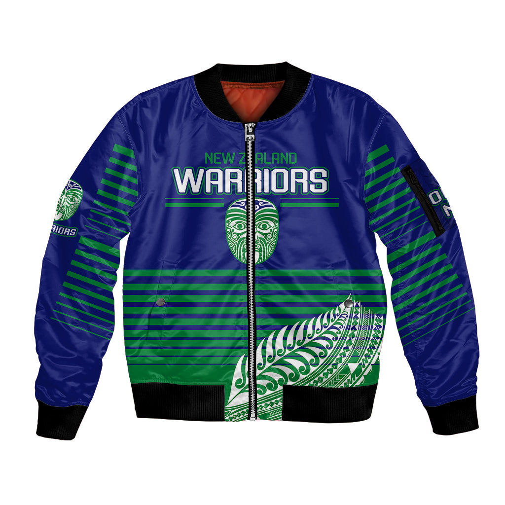 warriors-new-zealand-rugby-sleeve-zip-bomber-jacket-maori-face-ta-moko-simple-style