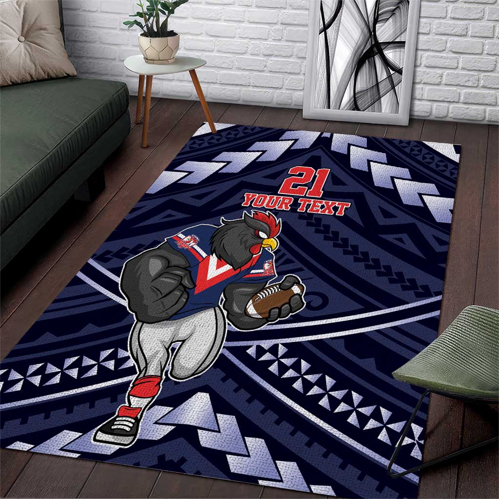 Custom Roosters Rugby Polynesian Tribal Area Rug