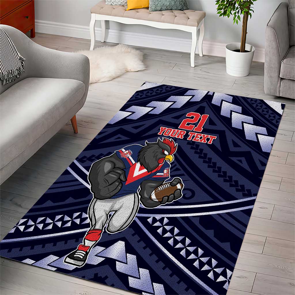 Custom Roosters Rugby Polynesian Tribal Area Rug