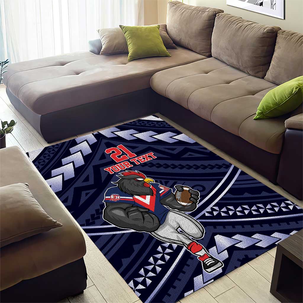 Custom Roosters Rugby Polynesian Tribal Area Rug