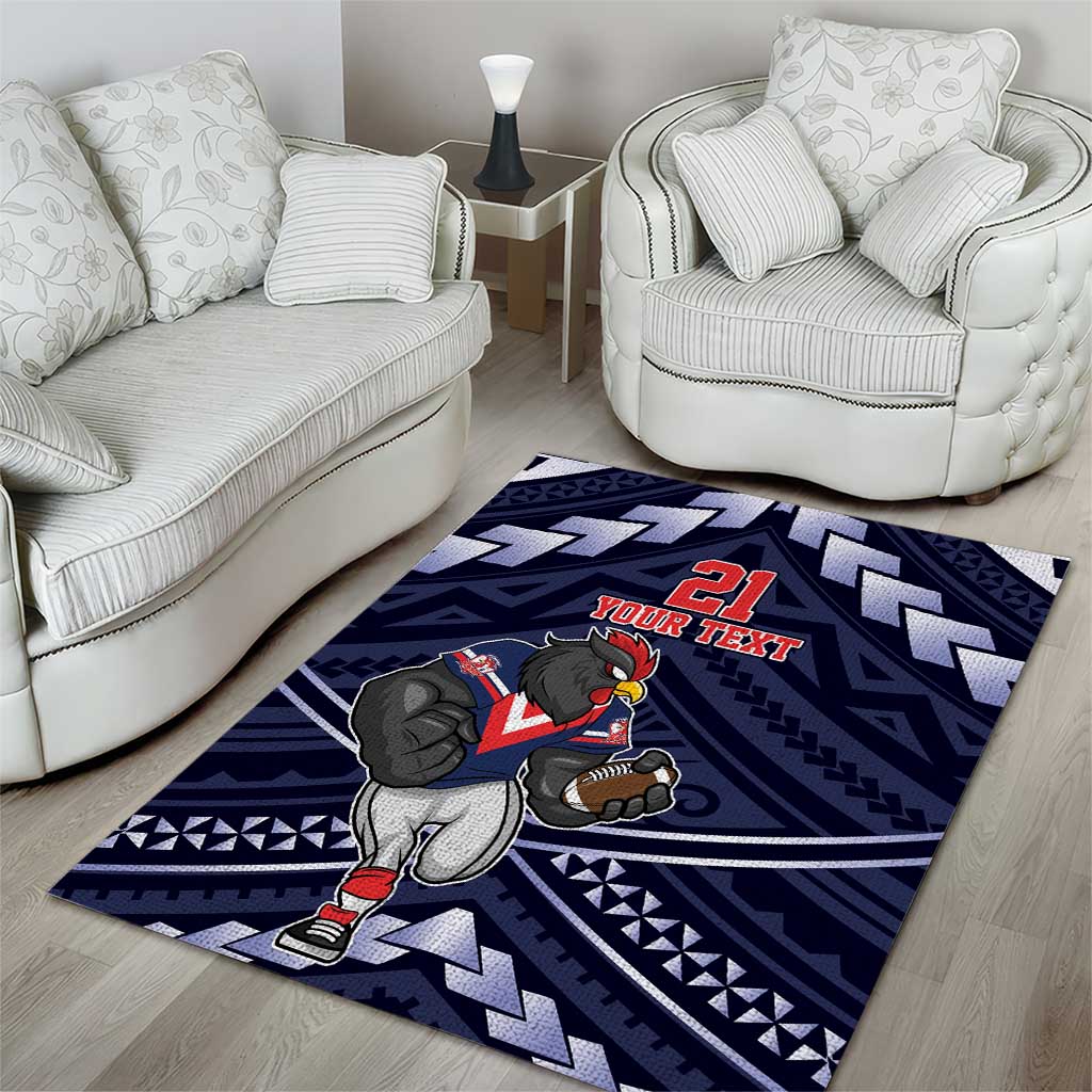 Custom Roosters Rugby Polynesian Tribal Area Rug