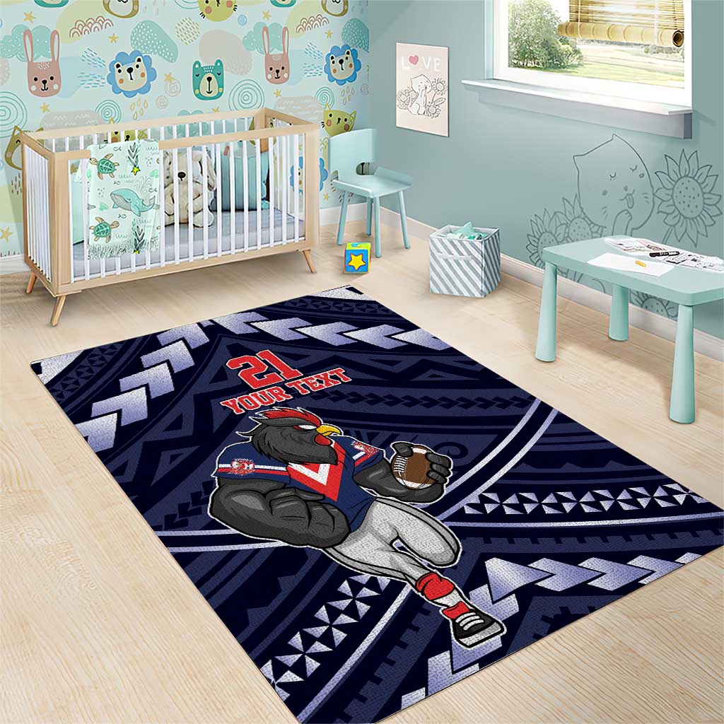 Custom Roosters Rugby Polynesian Tribal Area Rug