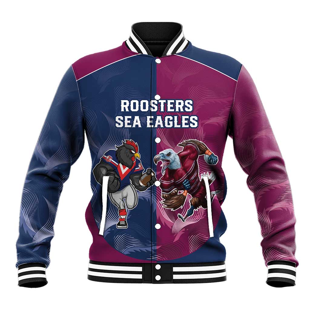 Roosters-Sea Eagles Rugby Custom Baseball Jacket Half Grunge Style