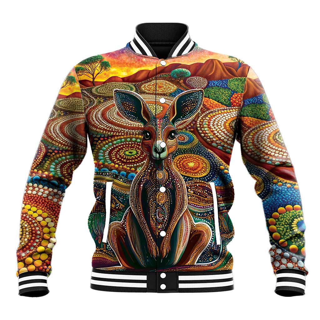 Australian Aboriginal Art Kangaroo Baseball Jacket Looking Forward Looking Blak Aboriginal Dot Painting