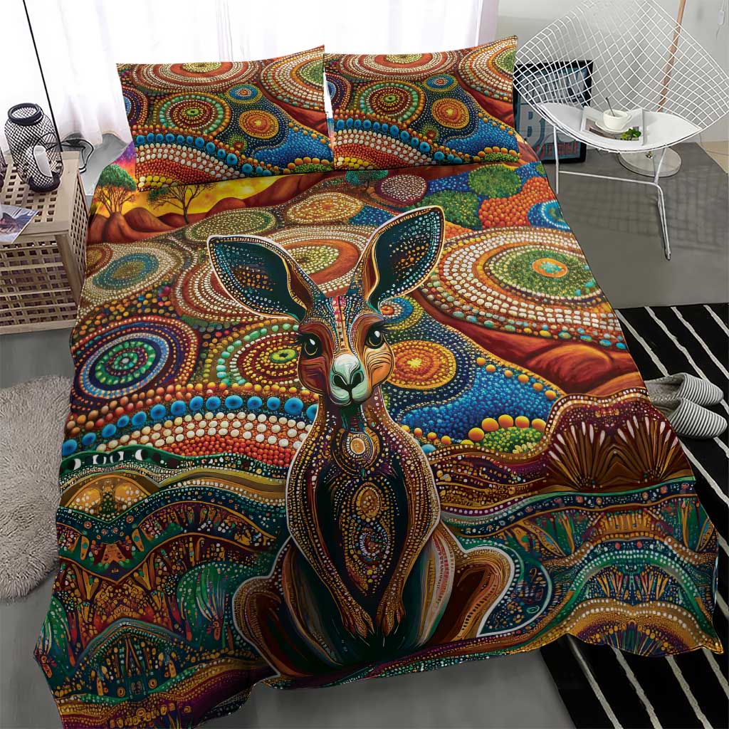 Australian Aboriginal Art Kangaroo Bedding Set Looking Forward Looking Blak Aboriginal Dot Painting