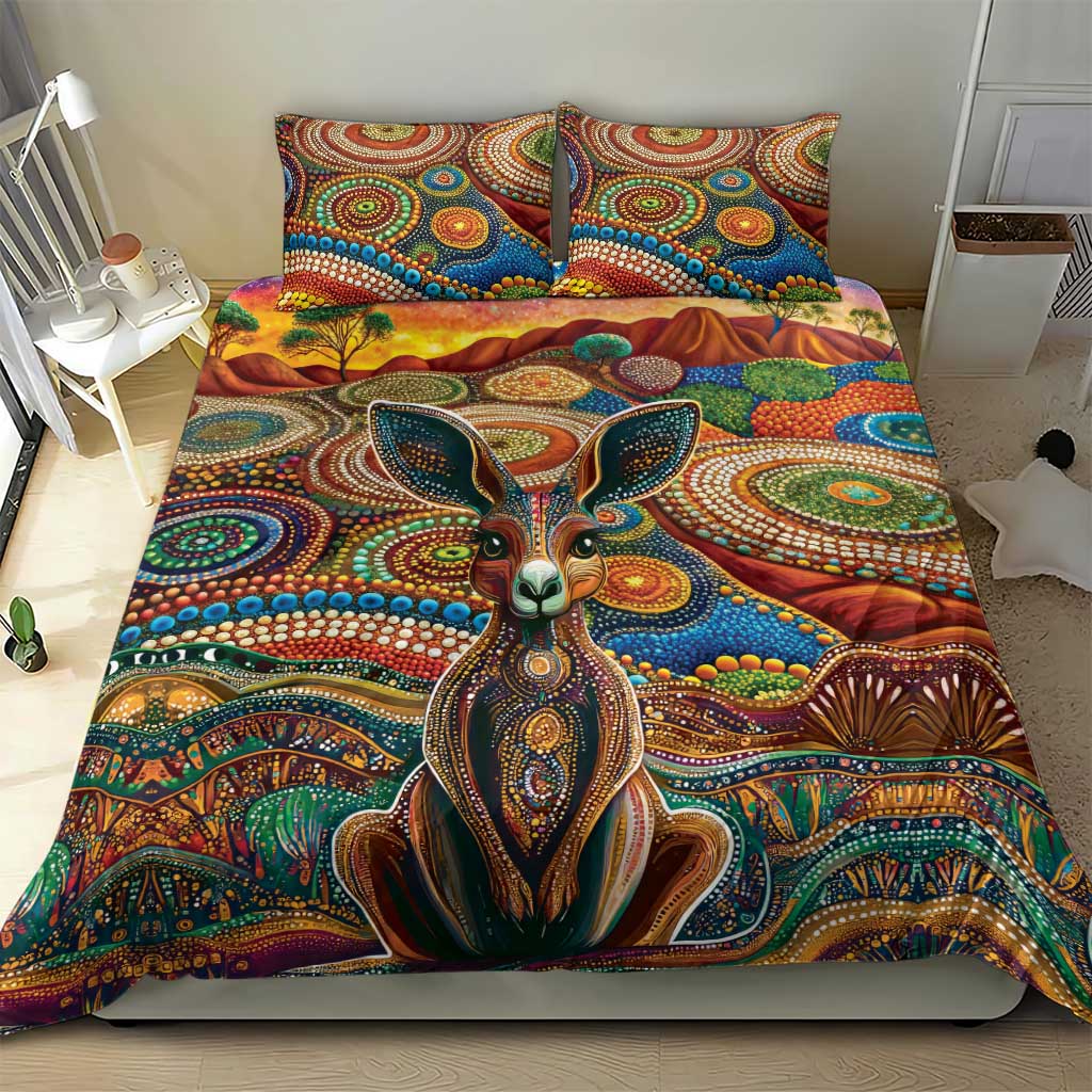 Australian Aboriginal Art Kangaroo Bedding Set Looking Forward Looking Blak Aboriginal Dot Painting