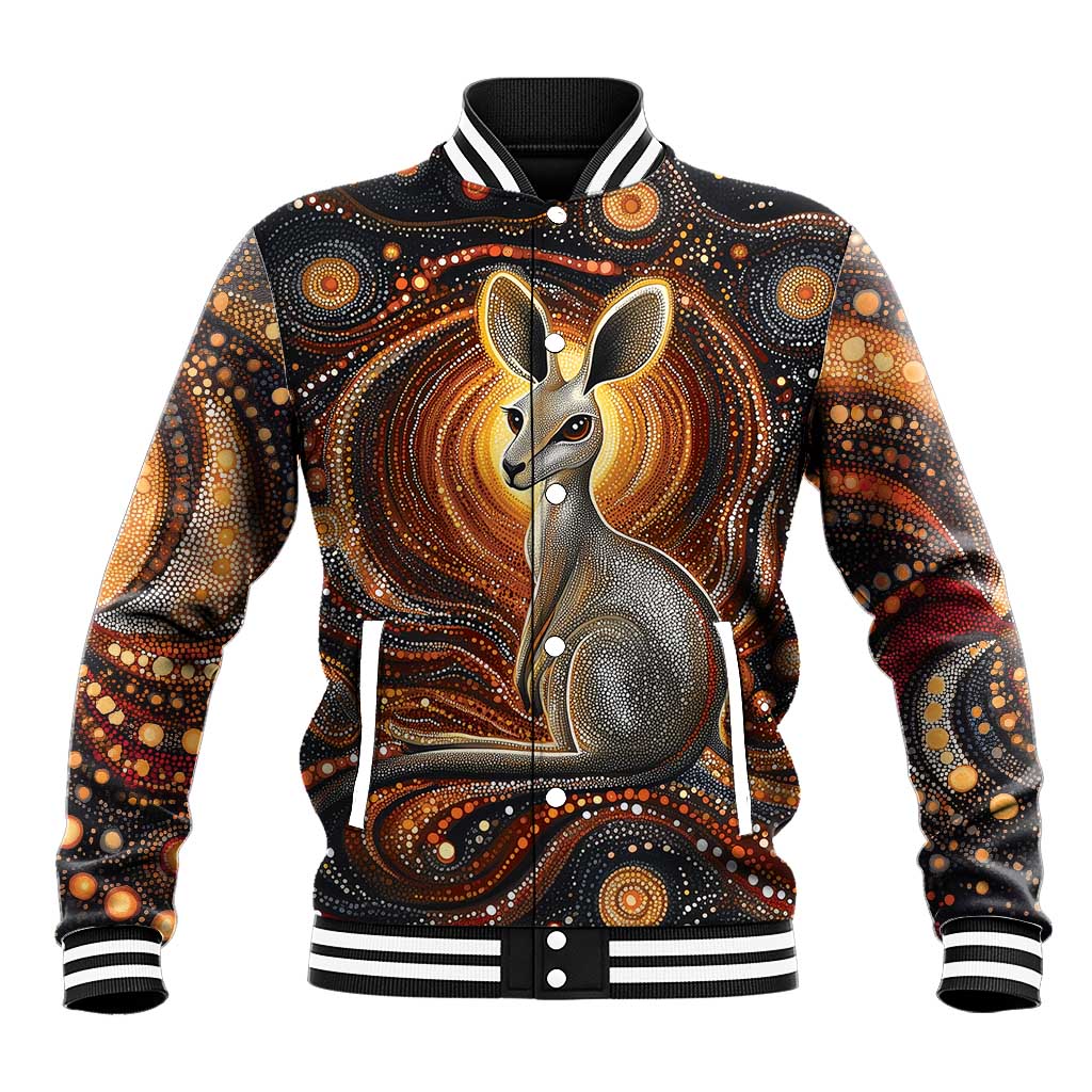 Australian Aboriginal Art Kangaroo Baseball Jacket Warm Earth Tones Aboriginal Dot Painting