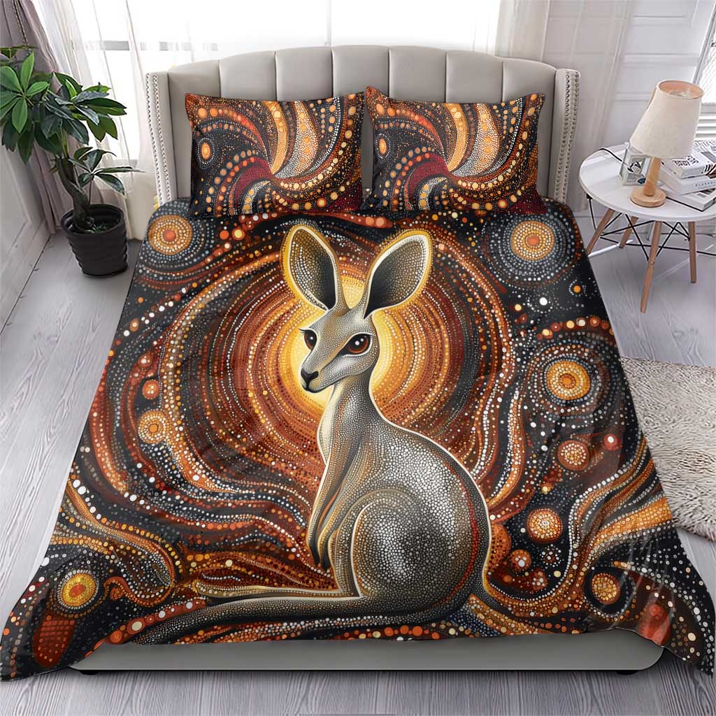 Australian Aboriginal Art Kangaroo Bedding Set Warm Earth Tones Aboriginal Dot Painting