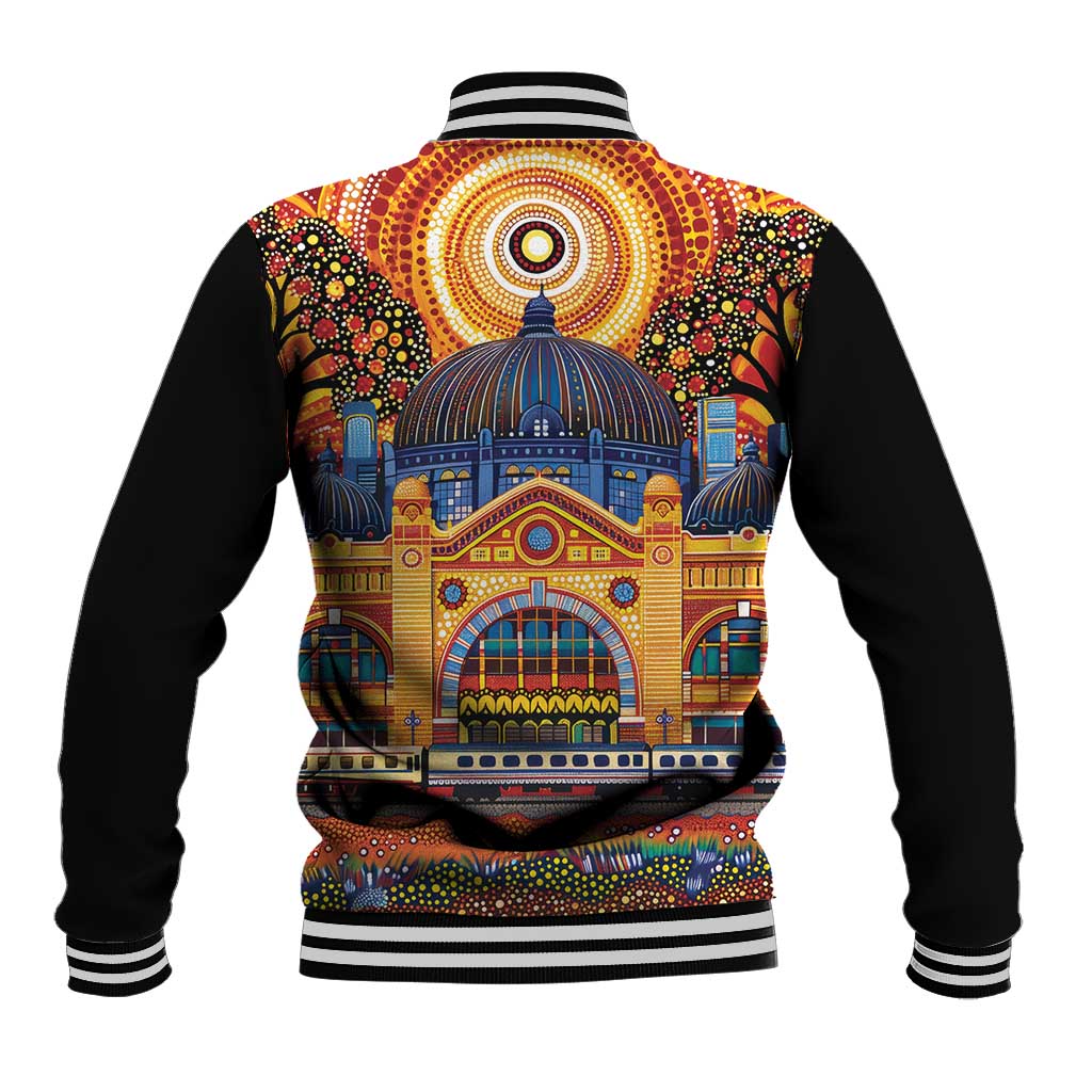 Australian Flinders Street Railway Station Baseball Jacket Aboriginal Dot Painting