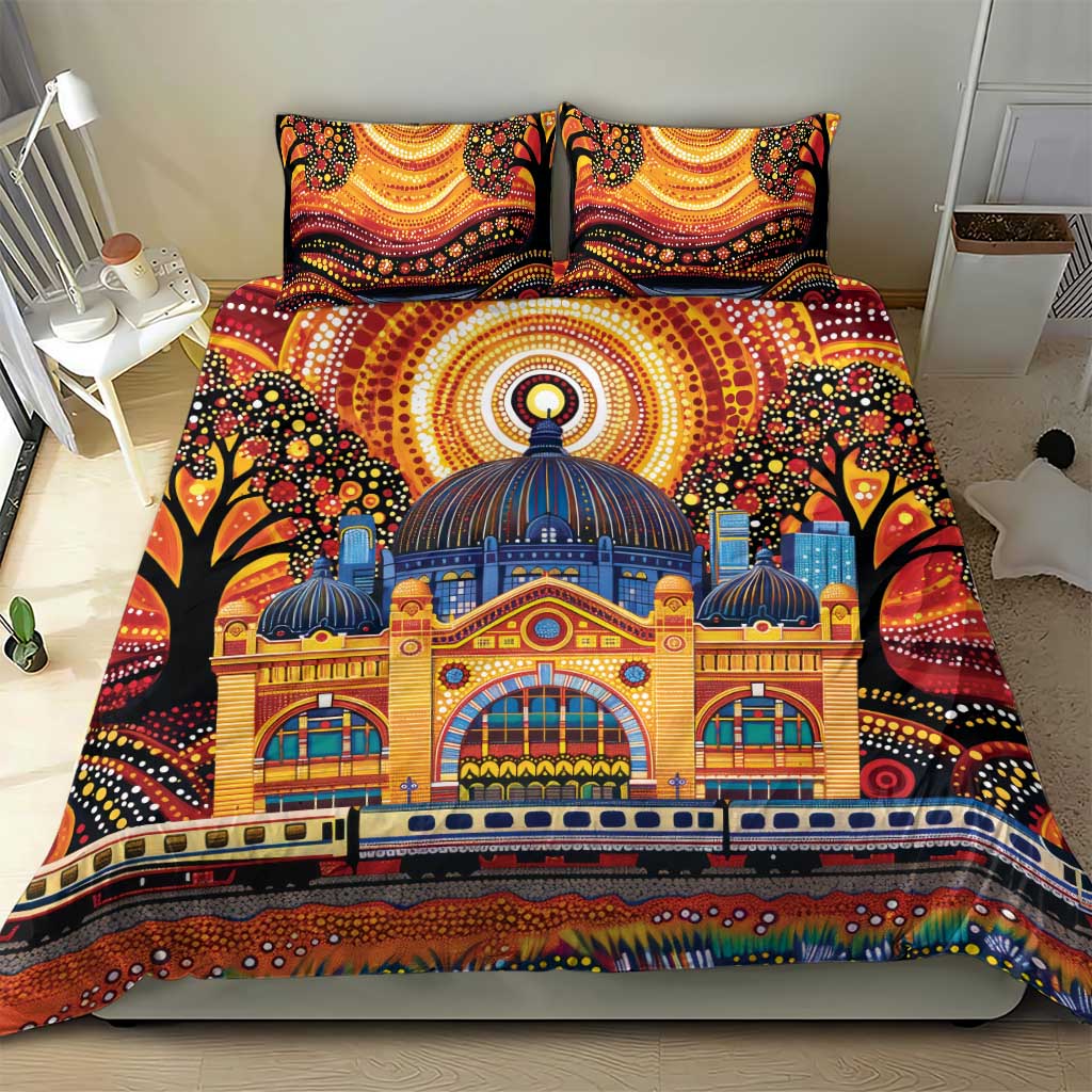 Australian Flinders Street Railway Station Bedding Set Aboriginal Dot Painting