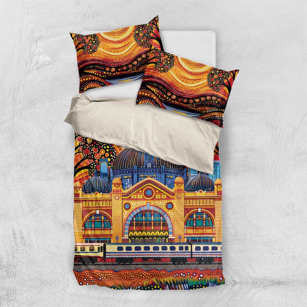 Australian Flinders Street Railway Station Bedding Set Aboriginal Dot Painting