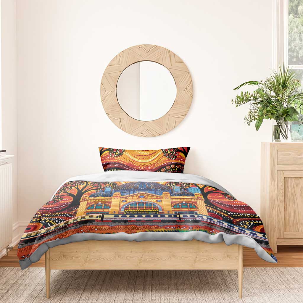 Australian Flinders Street Railway Station Bedding Set Aboriginal Dot Painting