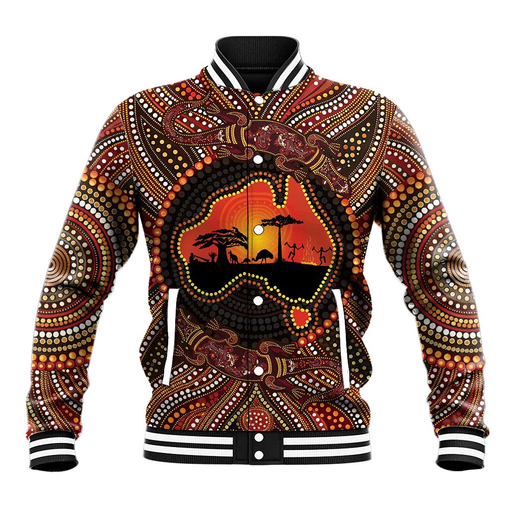 Lizard and Australia Map Baseball Jacket Aboriginal Dot Painting