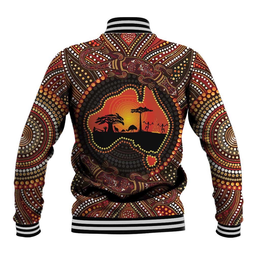 Lizard and Australia Map Baseball Jacket Aboriginal Dot Painting