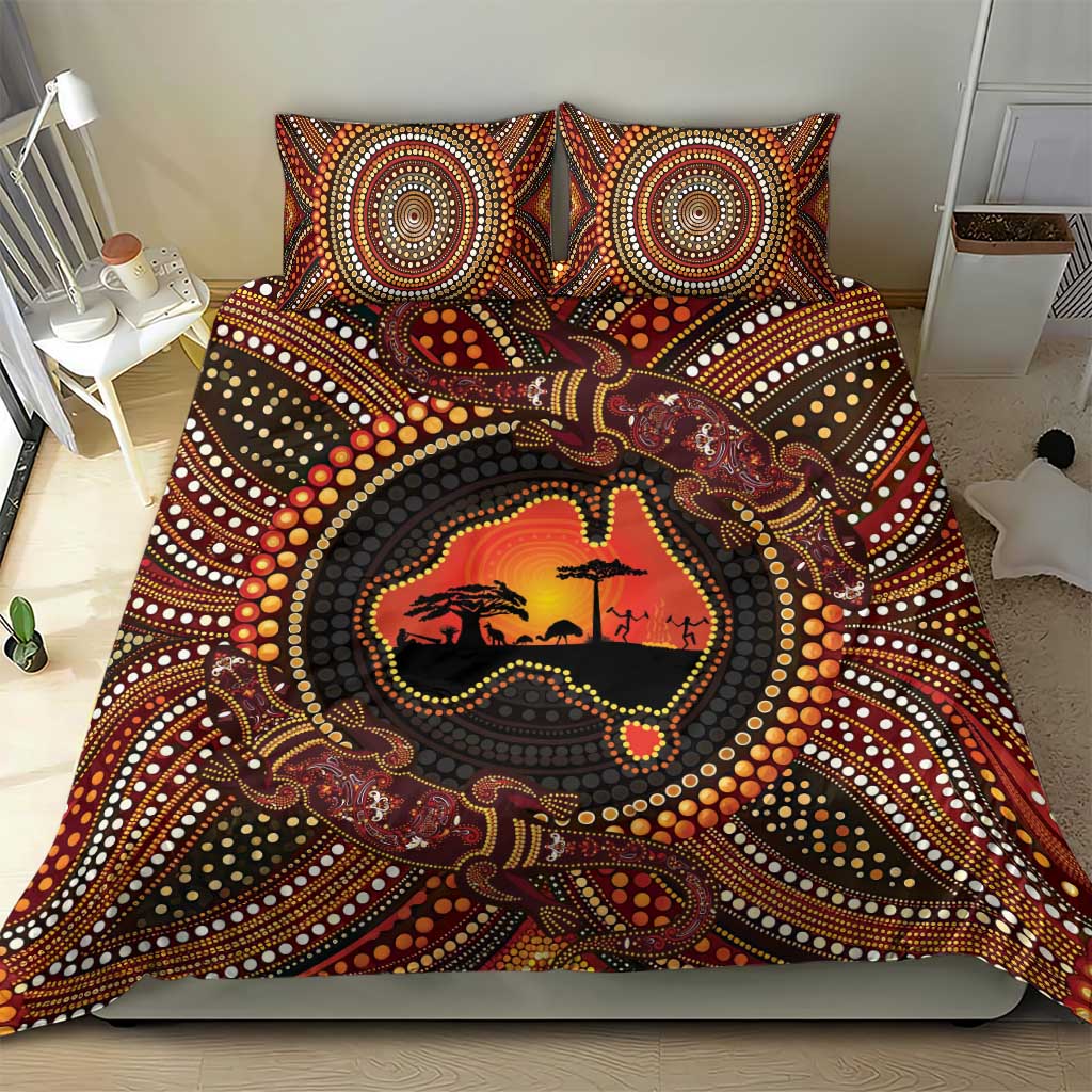 Lizard and Australia Map Bedding Set Aboriginal Dot Painting