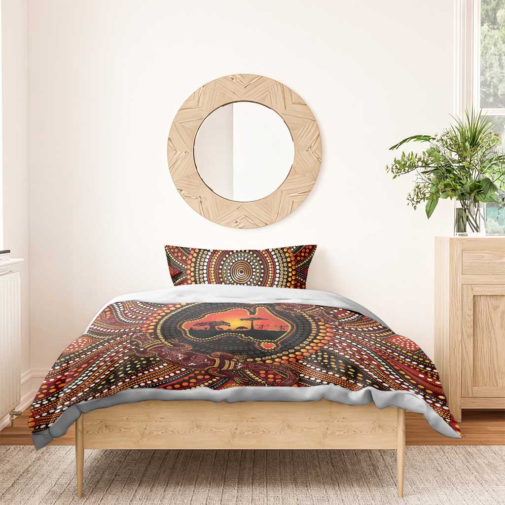 Lizard and Australia Map Bedding Set Aboriginal Dot Painting