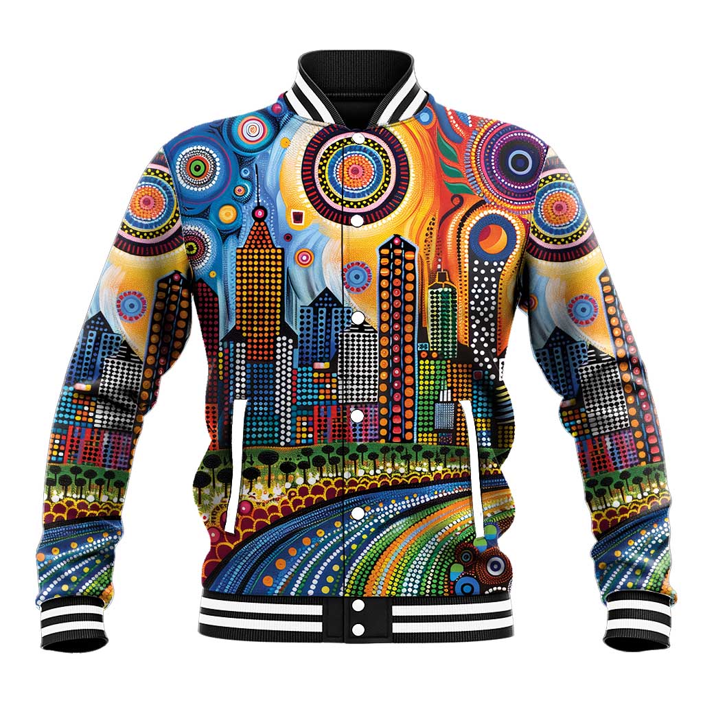 The Gold Coast Queensland Baseball Jacket Australian Landscapes Aboriginal Dot Painting