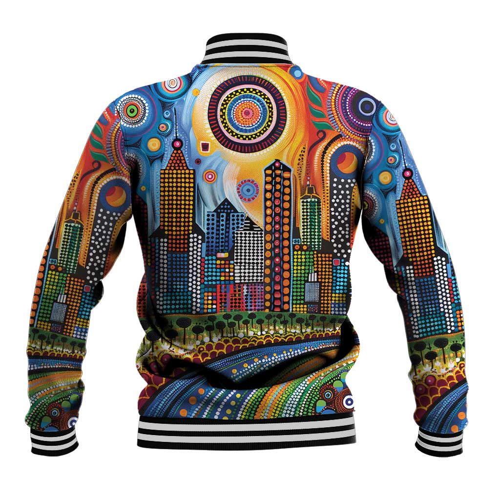 The Gold Coast Queensland Baseball Jacket Australian Landscapes Aboriginal Dot Painting