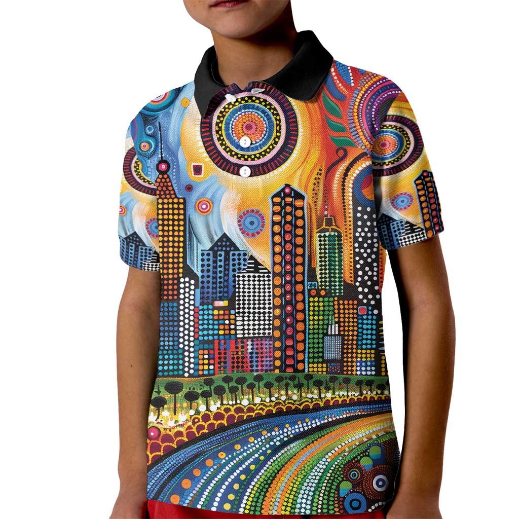 The Gold Coast Queensland Kid Polo Shirt Australian Landscapes Aboriginal Dot Painting